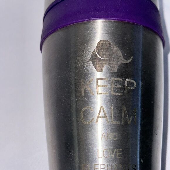 Stainless Steel Insulated 16oz Travel Mug Coffee Cup Keep Calm Love Elephants - Picture 3 of 11